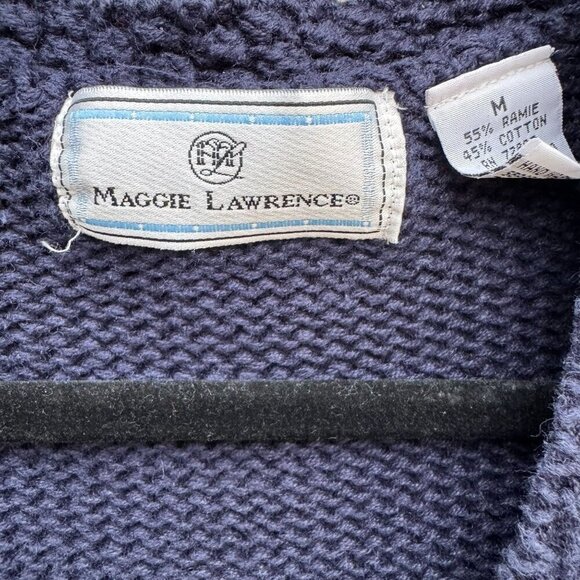 Maggie Lawrence Vintage Womens Embroidered Floral Navy Cardigan Knit Sweater M - Picture 4 of 11